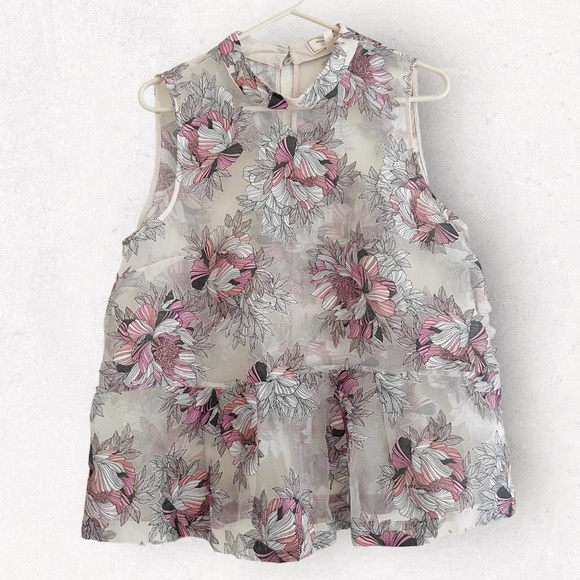 Moulinette Soeurs Sheer Floral Blouse - Red and Cream - Picture 2 of 8